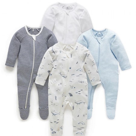 Purebaby Vanilla Nautical 4 Pack Growsuits