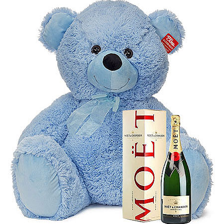 Large Blue Bear with Moet