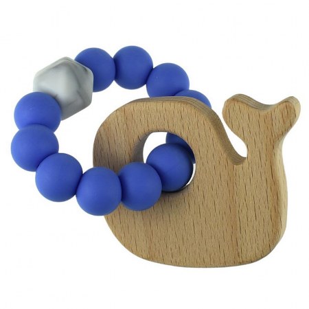 Wooden Silicone Whale Teether in Blue