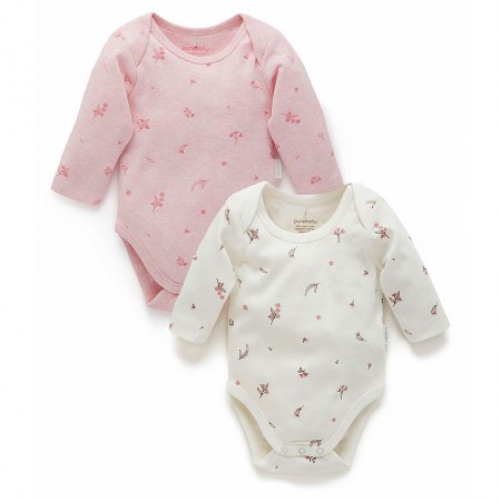 Purebaby 2 Pack Easy Neck L/S Bodysuit
