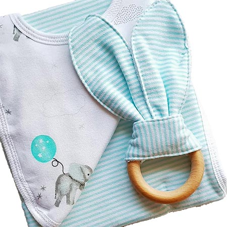 Bib, Burp Cloth & Teether Set - Aqua