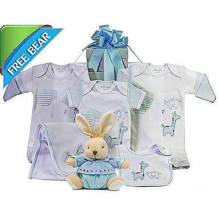 Emotion and Kids Light Blue Gift Set with Plush Rabbit
