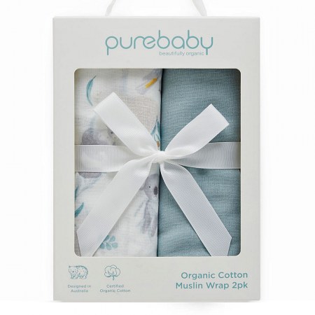 Purebaby Eucalyptus Koala Friends 2 Pack Muslins