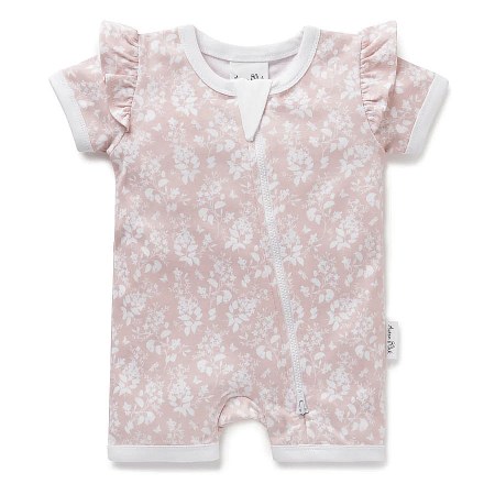 Aster & Oak Pink Floral Zip Romper