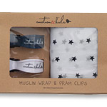 Navy Star Muslin Wrap with Pram Clips
