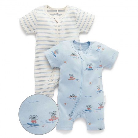 Purebaby Paddling Out 2 Pack Short Zip Growsuit