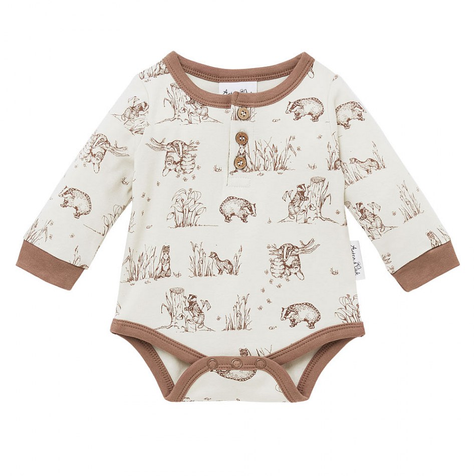 Aster & Oak Badger Henley Onesie : My Baby Gifts