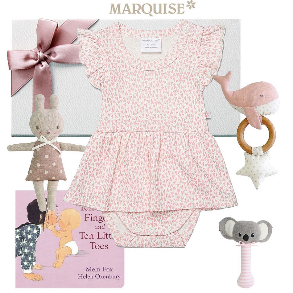 Marquise Pink Hearts Dress Hamper My Baby Gifts