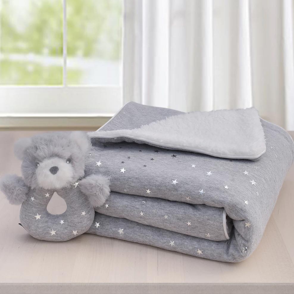 Silver Star Sherpa Blanket & Rattle My Baby Gifts