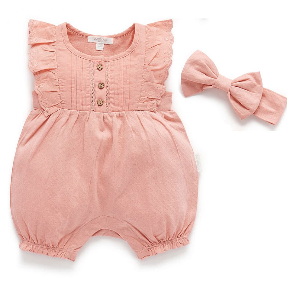 Purebaby Pointelle Romper & Headband My Baby Gifts
