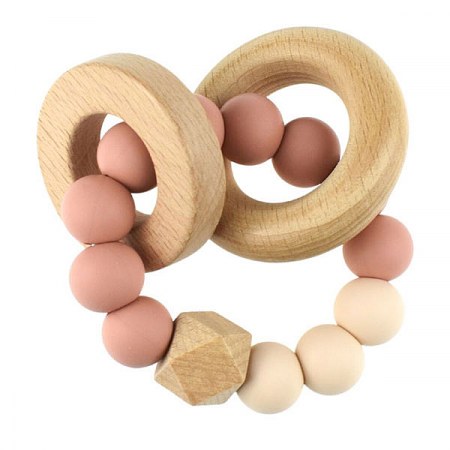 Wooden Silicone Whale Teether in Pink