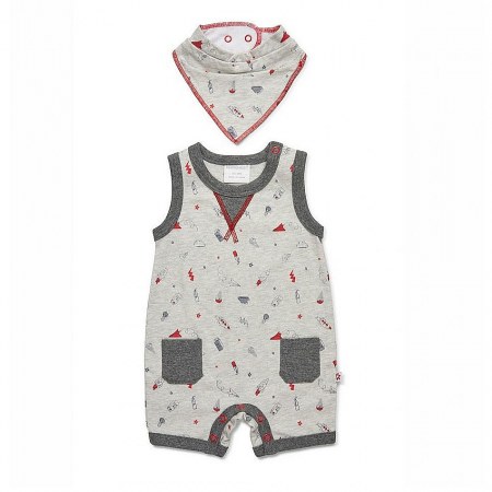 Marquise Scribble Sleeveless Romper And Bib