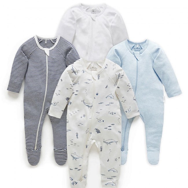 Purebaby Vanilla Nautical 4 Pack Growsuits