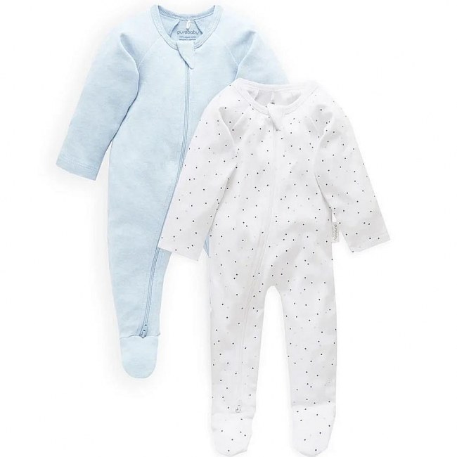 Purebaby 2 Pack Spotted Growsuits