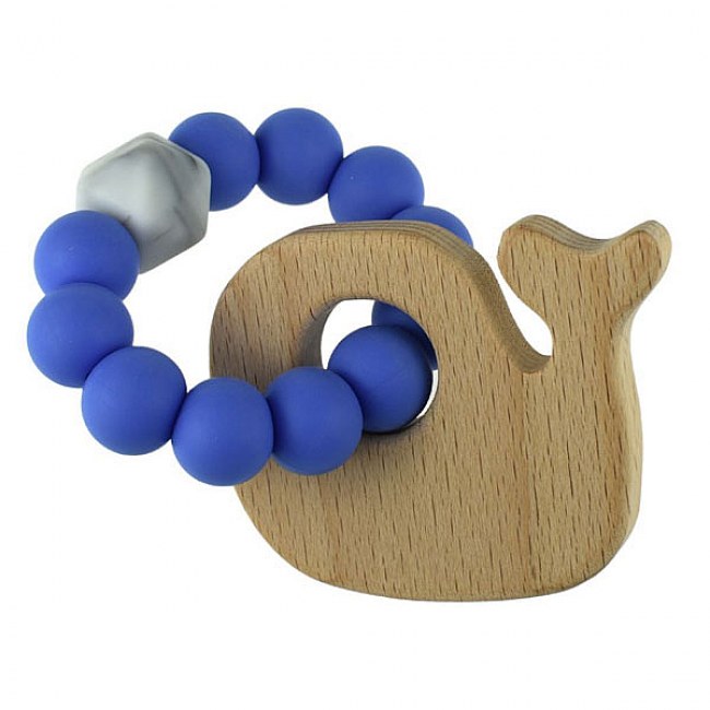 Wooden Silicone Whale Teether in Blue