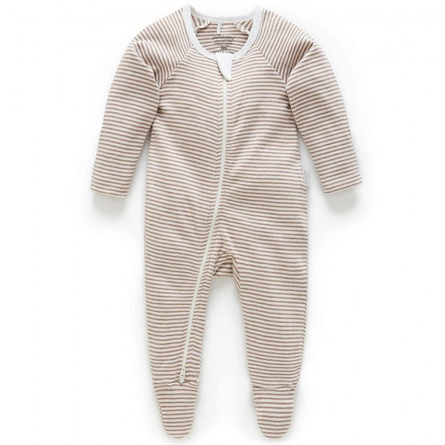 Purebaby Chestnut Melange Stipe Growsuit