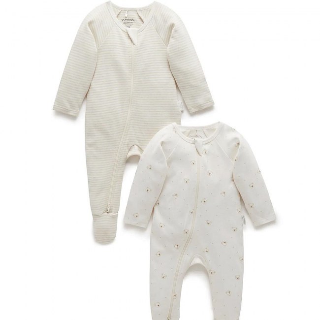 Purebaby Cottonbud 2 Pack Zipsuits