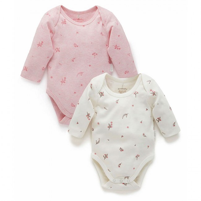 Purebaby 2 Pack Easy Neck L/S Bodysuit