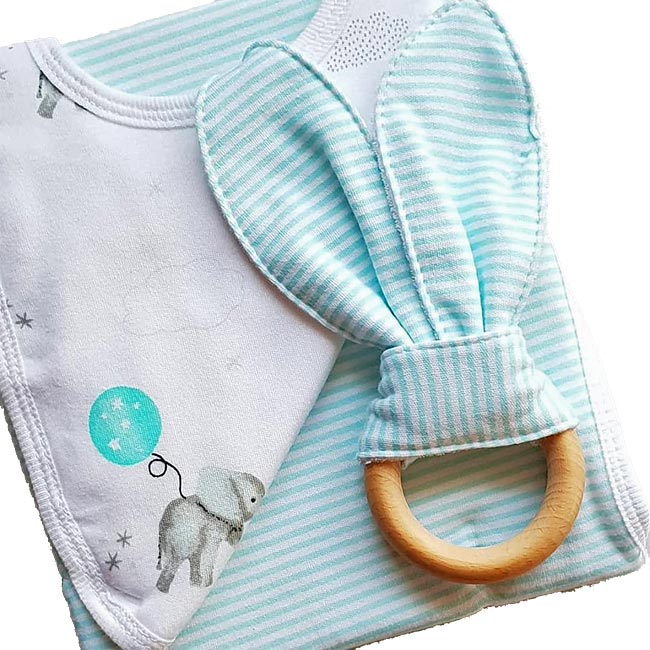 Bib, Burp Cloth & Teether Set - Aqua