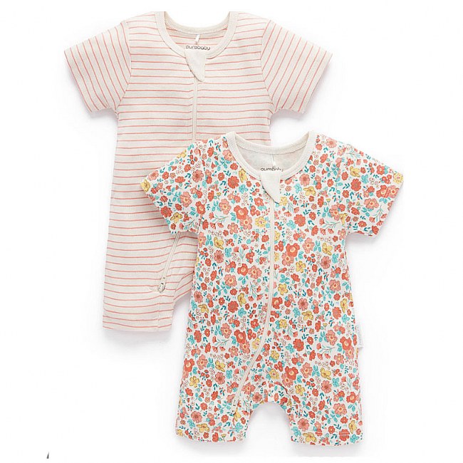 Purebaby Floral 2 Pack Zip Growsuits My Baby Gifts