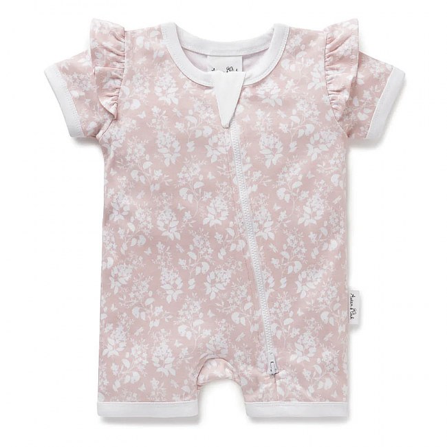 Aster & Oak Pink Floral Zip Romper