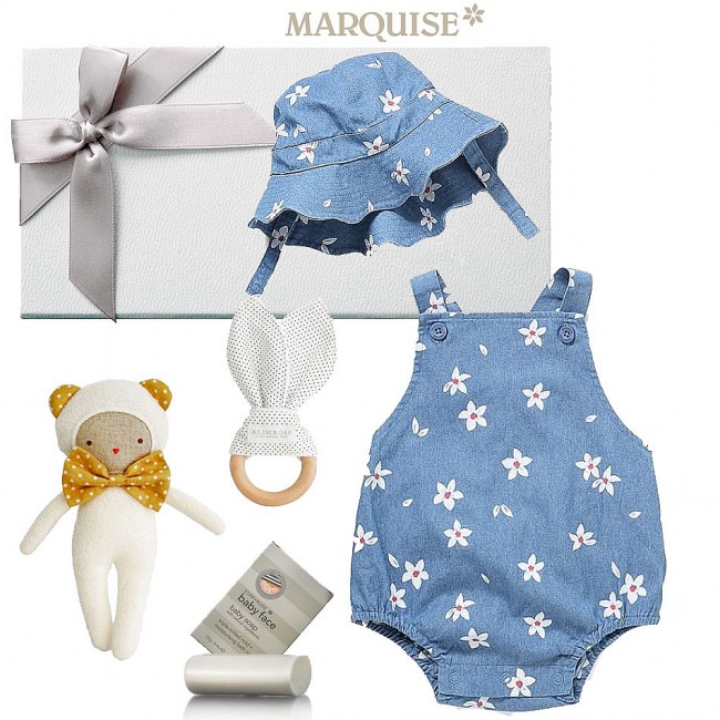 Marquise Denim Chambray Cotton Baby Hamper