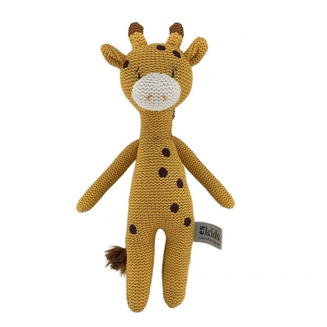 Knitted Giraffe Plush Toy with Rattle