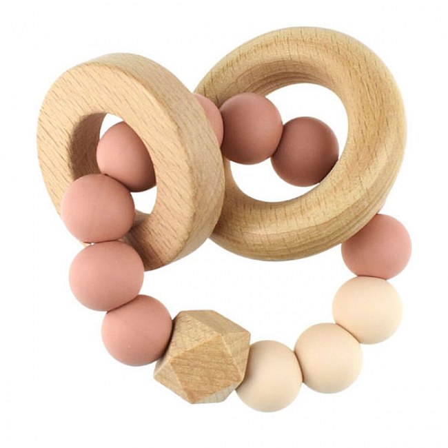 Wooden Silicone Whale Teether in Pink