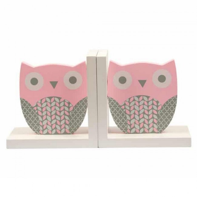 Pink Owl Wooden Book End