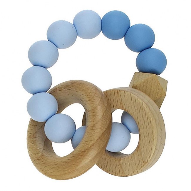 Wooden Silicone Whale Teether in Pale Blue