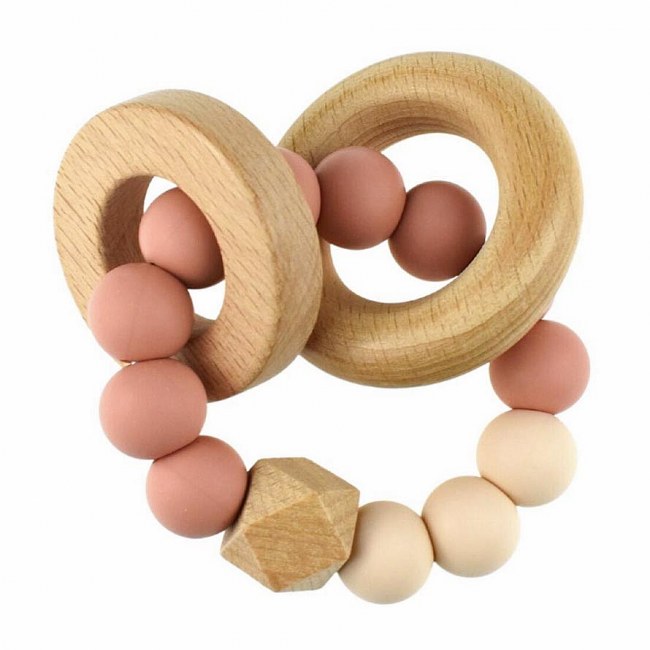 Wooden Silicone Whale Teether in Pink