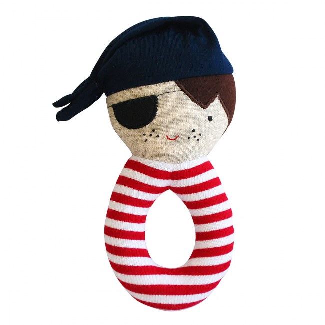 Linen Pirate Grab Rattle Navy & Red