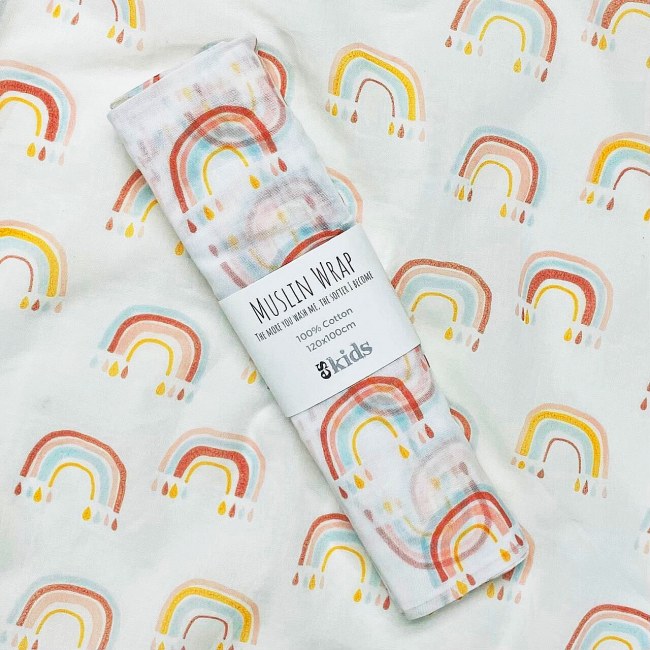 Muslin Wrap Rainbow Print 120 x 100cm