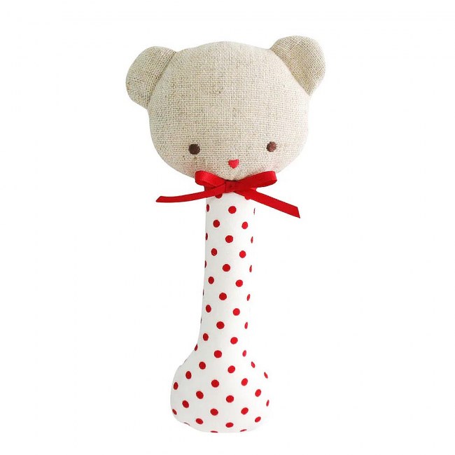 Alimrose Baby Bear Stick Rattle Red Spot
