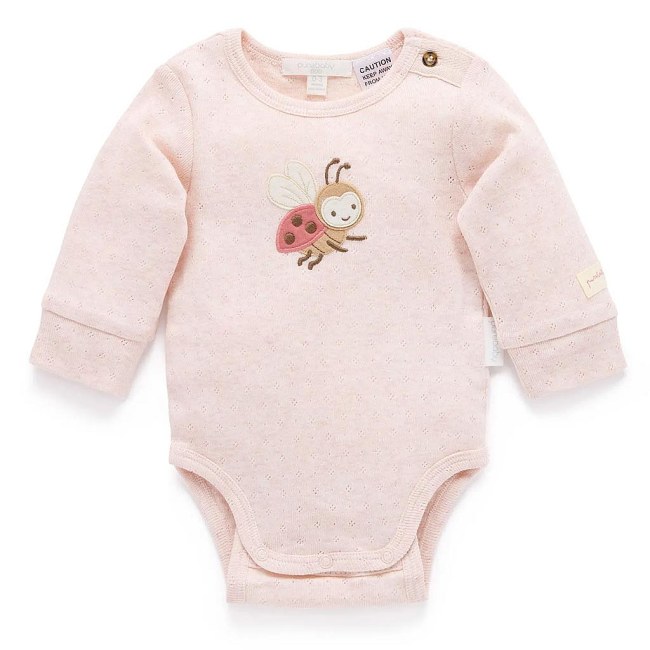 Purebaby Applique Bodysuit in Sweet Pea Melange