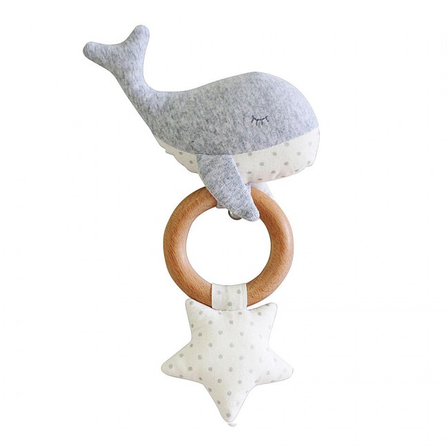 Alimrose Whale Teether Rattle Squeaker in Grey