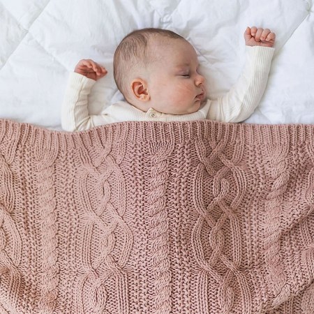 Reilly Pastel Pink Cable Knit Blanket