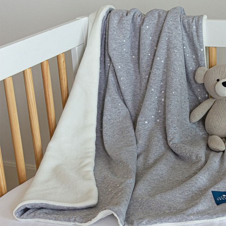 Jersey Sherpa Blanket in Grey Stars
