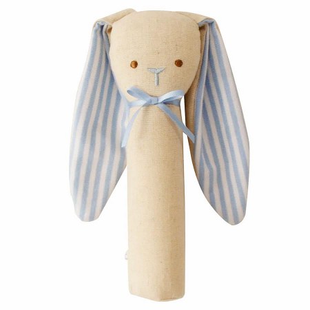 Bunny Rattle & Squeaker Linen Blue