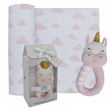 Kenzie The Unicorn Rattle & Muslin Gift Set