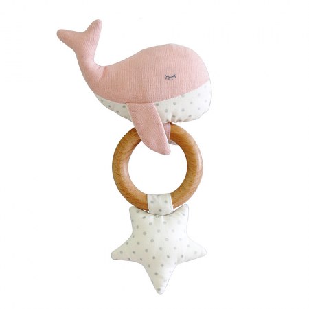 Alimrose Whale Teether Rattle Squeaker in Pink