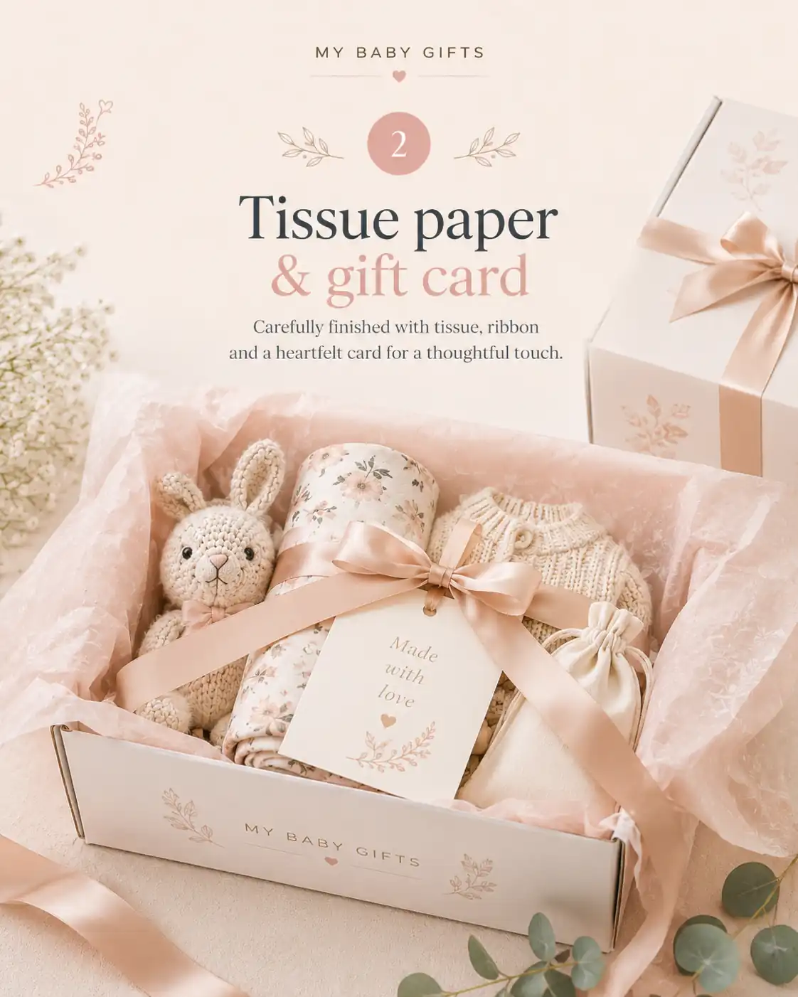 Gift box with tissue paper and gift card
