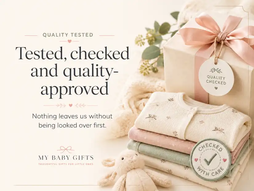 A My Baby Gifts product being quality-checked before packing