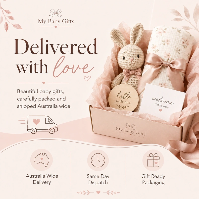 Beautifully presented baby gift box ready for unboxing